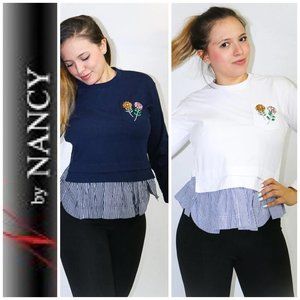 BY NANCY HAND EMBROIDERED CRYSTALS SHIRT FAUX hem